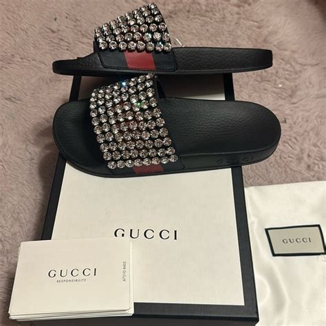 fake gucci rhinestone slides|gucci slides authenticity.